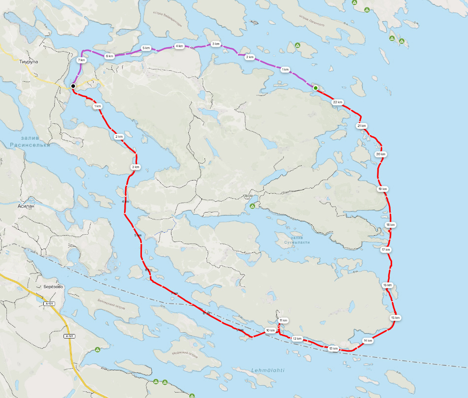 Карта пройденного пути вокруг острова Кильпола